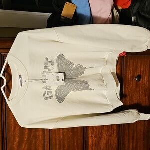 Ganni Off-White Sweatshirt with Metallic Butterfly